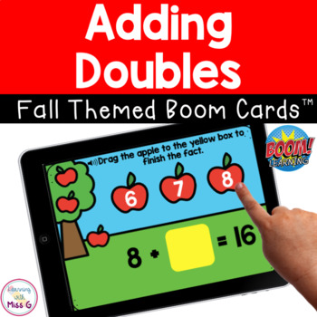 Preview of Adding Doubles Facts Boom Cards | Fall Themed Digital Task Cards 