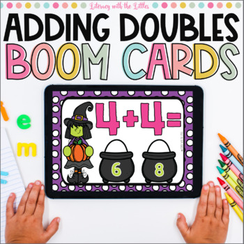 Preview of Adding Doubles | Halloween BOOM Cards | October Digital Math Activity