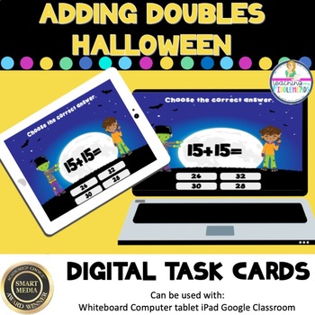 Preview of Adding Doubles Halloween Digital Boom Task Cards