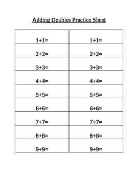 Preview of Adding Doubles Practice Sheet