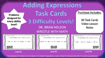 Preview of Adding Expressions (30 Task Cards – 3 different levels!)