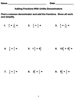 Adding Fraction with Uncommon Denominators by Teacher Deb Egizi | TpT