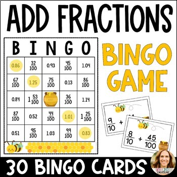 Adding Fractional Parts of 10 and 100 BINGO Math Game | Class Set