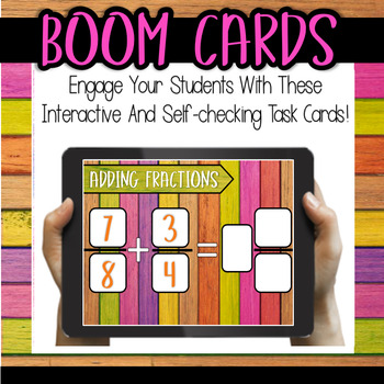 Preview of Adding Fractions BOOM Cards with Printable/Editable Version (Distance Learning)