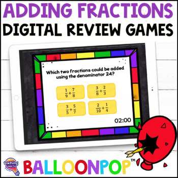 Preview of 5th Grade Adding Fractions Digital Math Review Games BalloonPop™