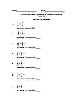 Preview of Adding Fractions - Find the Common Denominator