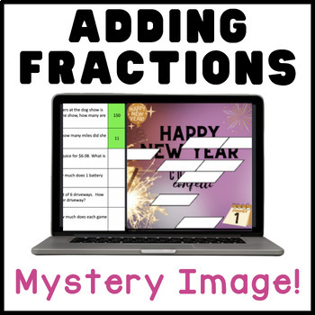 Preview of Adding Fractions | Happy New Year | Math Mystery Picture Digital Activity