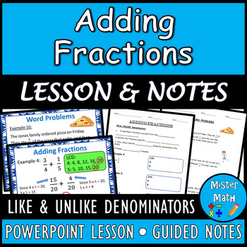 Preview of Adding Fractions (Like & Unlike Denominators) PPT & Guided Notes BUNDLE