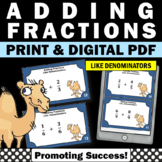 Adding Fractions Task Cards with Like Denominators, 4th Grade Math Review