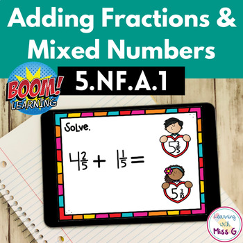 Preview of Adding Fractions & Mixed Numbers with Like & Unlike Denominators Boom Cards