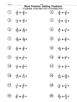 adding fractions practice cards and worksheets by mister luna tpt