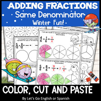 Preview of Adding Fractions Same Denominator | Winter Math Center Activity | Hands-on