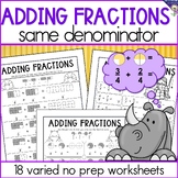 Adding Fractions Same Denominator Worksheets Including Vis