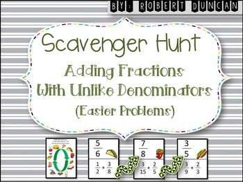 Preview of Adding Fractions - (Un-Like Denominators) - Scavenger Hunt