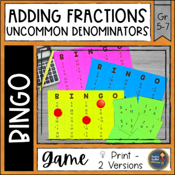 Preview of Adding Fractions Unlike Denominators BINGO Math Game - Math Review Activity