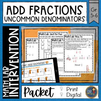 Preview of Adding Fractions Unlike Denominators Math Activities Lab - Math Intervention