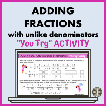 Preview of Adding Fractions (Unlike Denominators) - "You Try" Activity FREEBIE