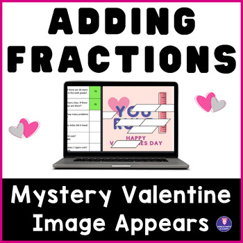 Preview of Adding Fractions ❤️ Valentines Day | Math Mystery Image Digital Activity