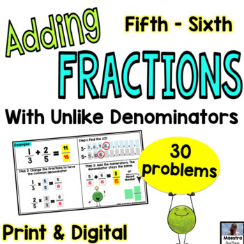 Preview of Adding Fractions With Unlike Denominators Google Classroom - LCD
