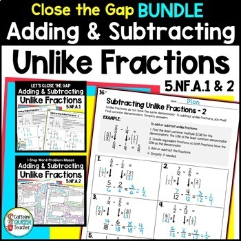 Preview of Adding and Subtracting Fractions with Unlike Denominators Worksheets 5th Grade