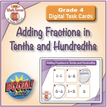 Preview of Adding Fractions in Tenths and Hundredths: BOOM Digital Task Cards 4F32