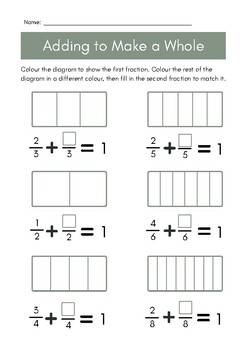 Adding Fractions to Make a Whole Worksheet by Iowan Abroad | TPT