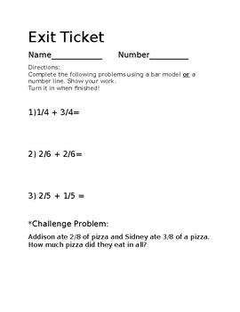 Preview of Adding Fractions with Common & Unlike Denom. Leveled Exit Ticket Lower Editable