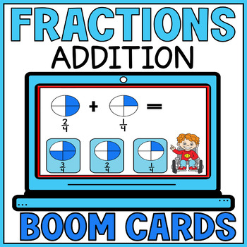 Preview of Adding Fractions with Like Denominators Boom Cards - Add Fractions with Models