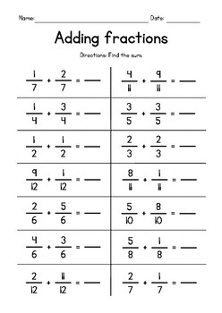 Preview of Adding Fractions with Like Denominators FREEBIE