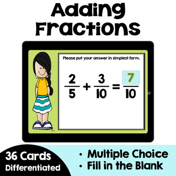 Preview of Adding Fractions Boom Cards - Self Correcting