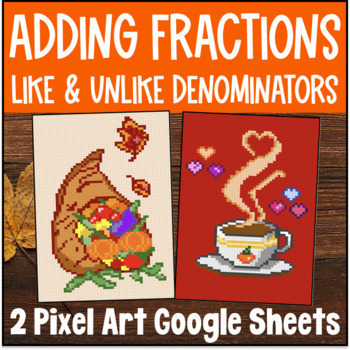 Preview of Adding Fractions with Like & Unlike Denominators Pixel Art | Google Sheets