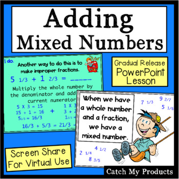 Preview of Mixed Numbers and Improper Fractions PowerPoint Lesson with Printable