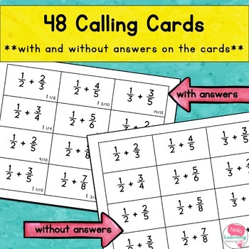 Adding Fractions with Unlike Denominators BINGO Game by Hello Learning
