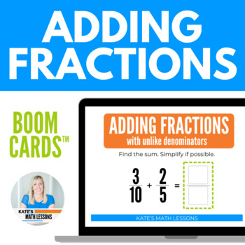 Preview of Adding Fractions with Unlike Denominators Boom Cards™ Digital Activity