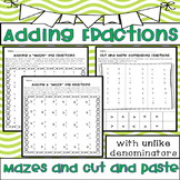 Adding Fractions with Unlike Denominators Mazes and Cut an