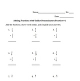 Adding Fractions with Unlike Denominators Practice Worksheet
