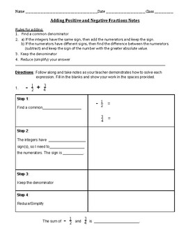 Preview of Adding Fractions with the Same and Different Signs