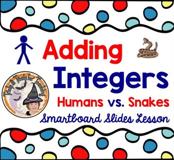 Preview of Adding INTEGERS Smartboard Slides Lesson Snakes Humans