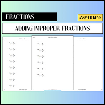 Preview of Adding Improper Fractions Worksheets