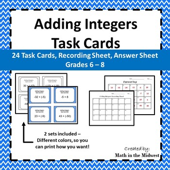 Preview of Adding Integers Task Cards - 7.NS.1