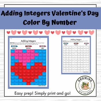 Preview of Adding Integer Valentine's Day Color By Number