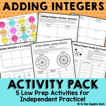 Preview of Adding Integers Activities - Low Prep Adding Integers Games, Puzzles, Spinners