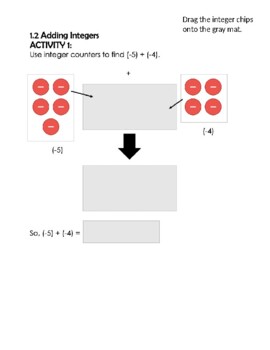 Preview of Adding Integers Activity and Practice with manipulatives - VIRTUAL LEARNING