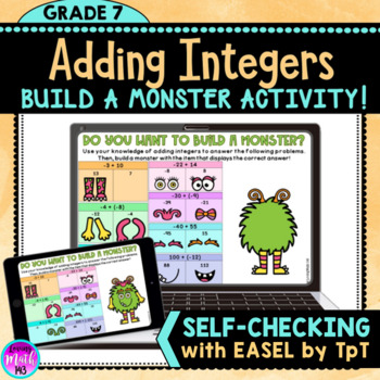 Preview of Adding Integers: Build a Monster Digital Activity (Self-Checking)