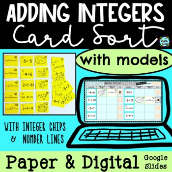 Preview of Adding Integers Card Sort Models Chips Counters Number Lines PAPER & DIGITAL