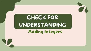 Preview of Adding Integers Check for Understanding