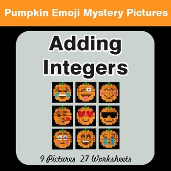 Adding Integers - Color-By-Number PUMPKIN EMOJI Math Mystery Pictures
