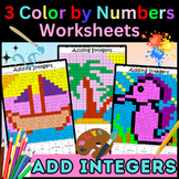 Adding Integers - Color by Numbers - Seahorse, Sailboat, a