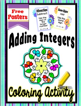 Preview of Adding Integers Coloring Activity + Free Integer Rules Posters