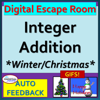 Preview of Adding Integers Digital Christmas Winter Math Escape Room Review Activity